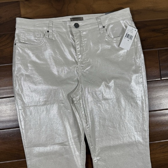 Kut from the Kloth Size‎ 16 Coated Silver Pearl Kelsey Hi Rise Ankle Flare Jeans - Picture 2 of 9